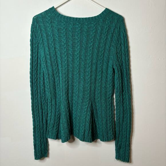 Peruvian Connection Cable Knit Flare Waist Sweater - Green - Women's Medium - Picture 2 of 7